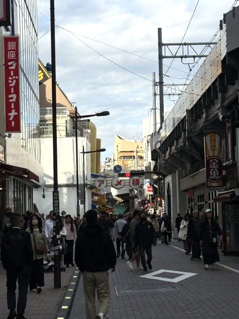 上野アメ横入口付近の混雑の様子 平日の午後でも多くの人が行き交う通り