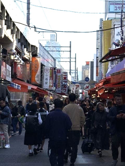 上野アメ横中心部の混雑の様子(観光客が行き交う通り)