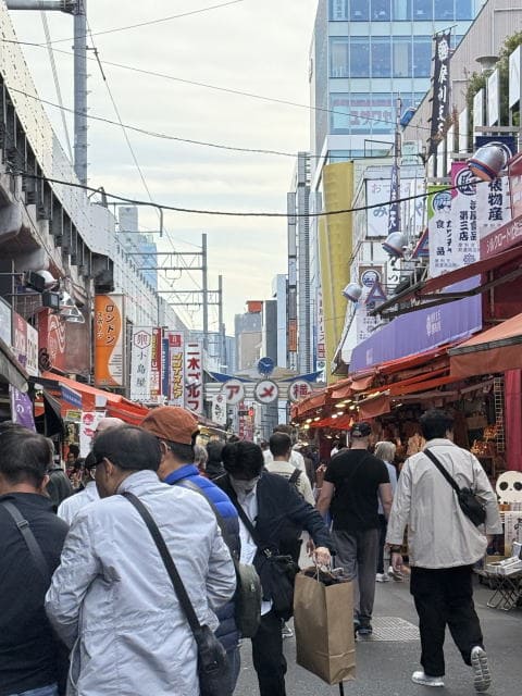 上野アメ横のマーケット通りと買い物客